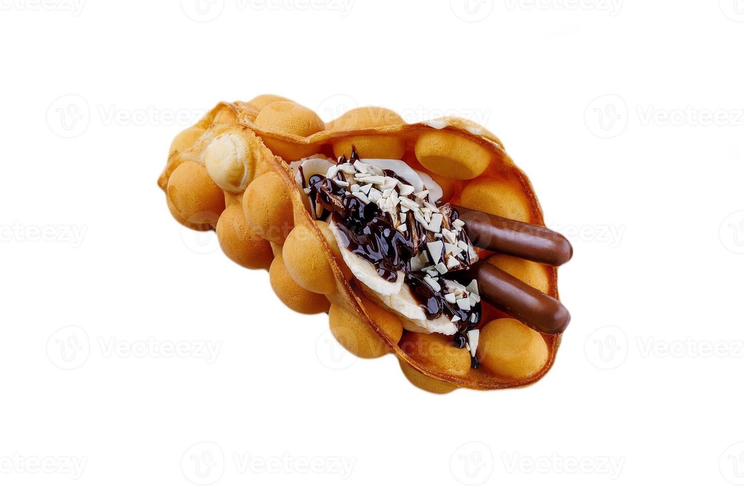 Chocolate Banana Bubble Waffle Cone Dessert Treat photo