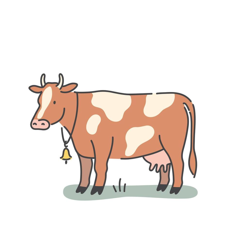 Cute hand drawn cow on white background , flat style illustration. vector
