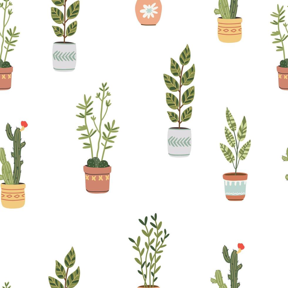 Colorful potted plants on a white background vector