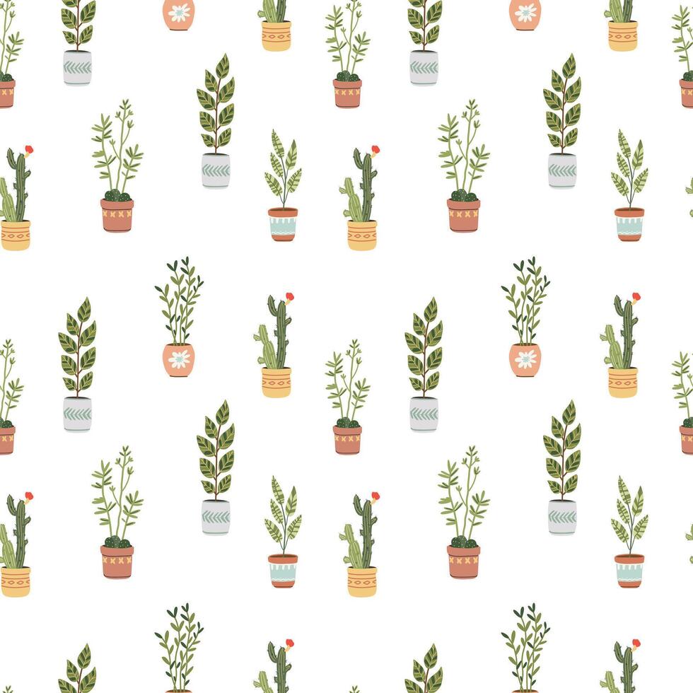 Potted plants decorative pattern vector