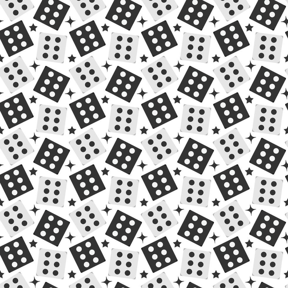 Seamless casino dice pattern black and white lucky dices. Gambling cubes background vector