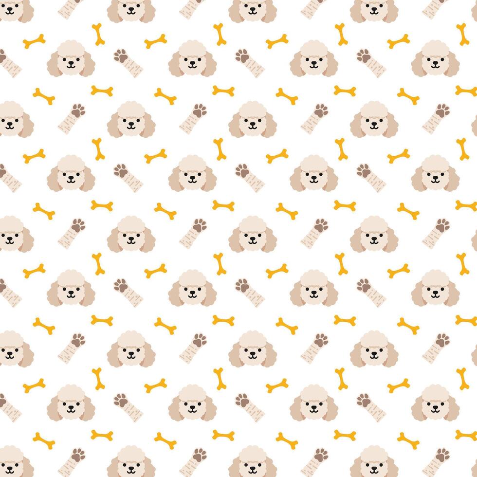 Seamless poodle dog pattern with bone and paw. Puppy background for print. Pet themed design vector