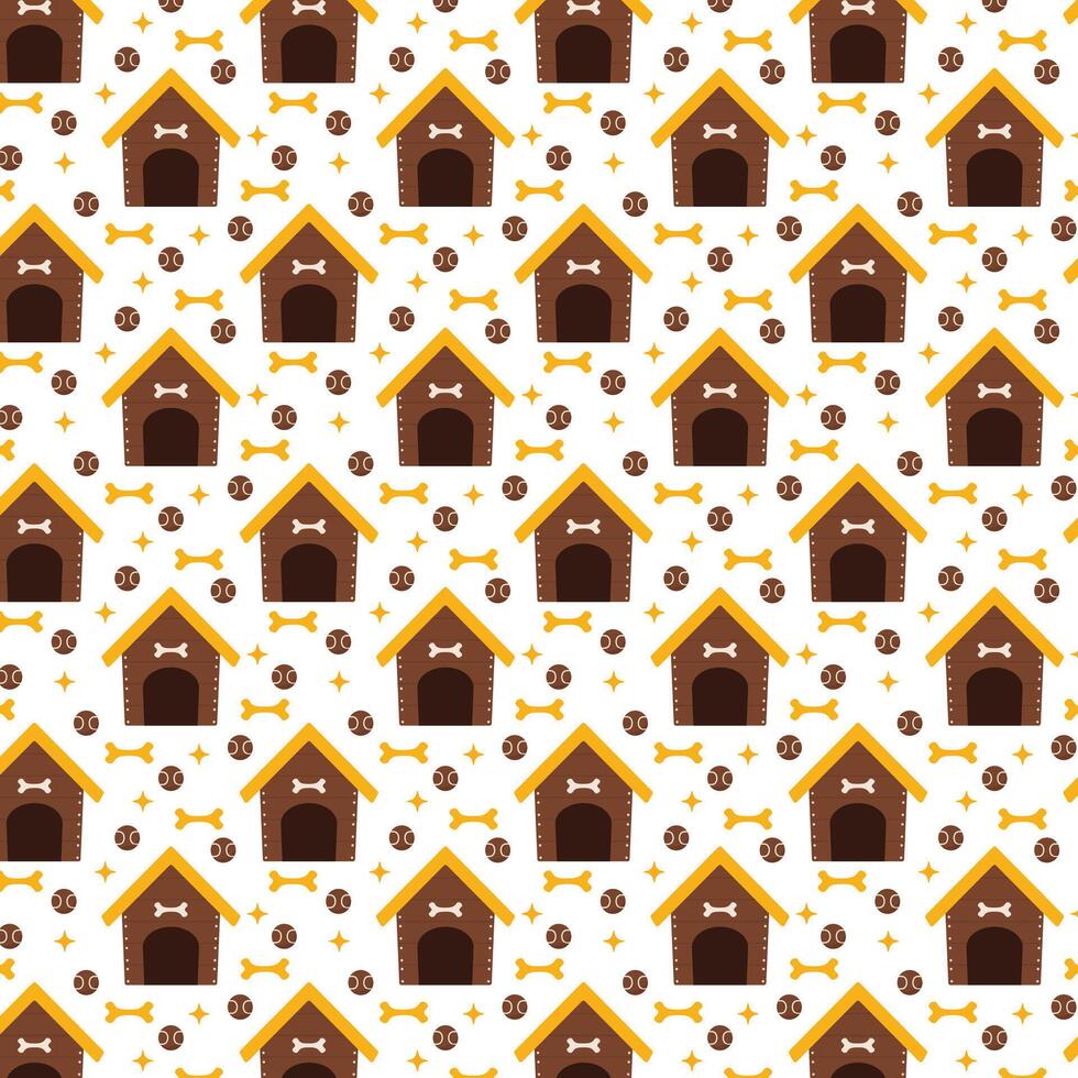 Doghouse pattern with bone and ball. Pet pattern background. Domestic dog house vector