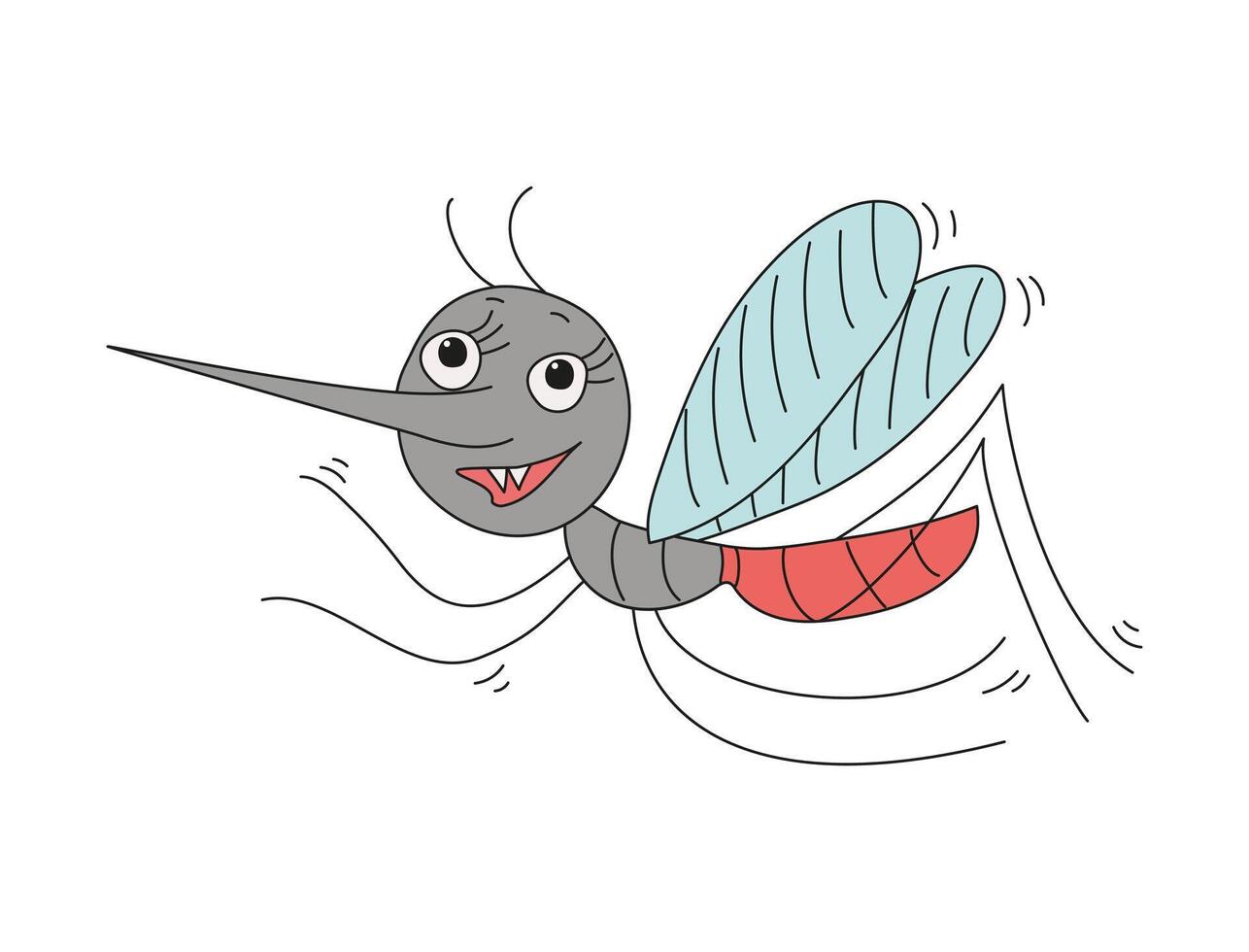 Mosquito icon. Cute cartoon funny bloodsucking insect. Hand drawn illustration, doodle. Malaria prevention concept, hygiene, health. White isolated background. vector