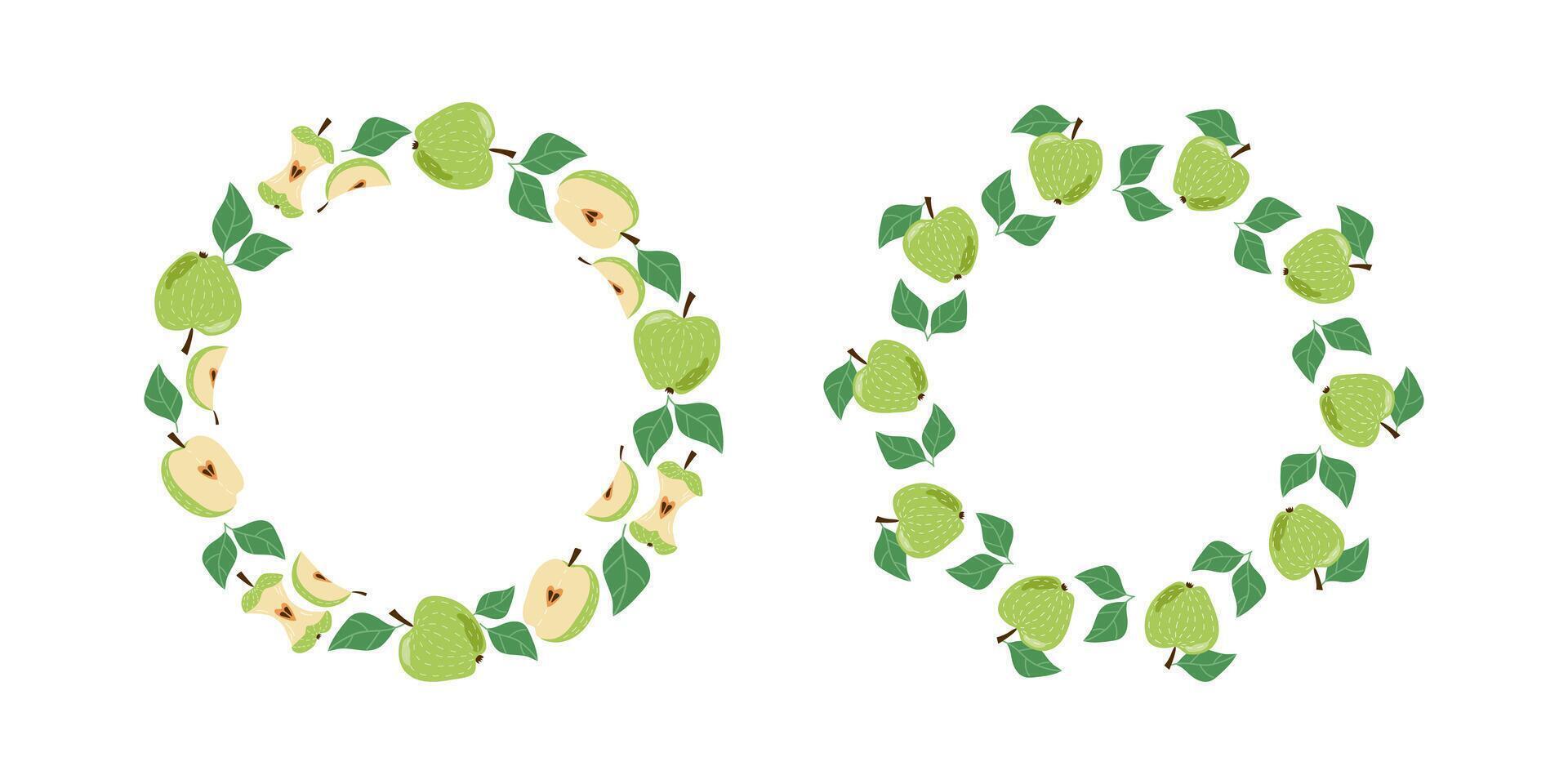 Two decorative green apple wreaths vector