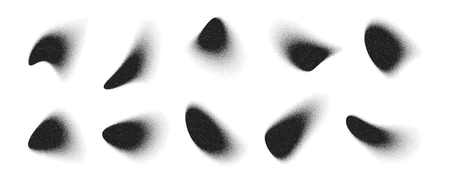 Abstract liquid shapes created with noise effect, isolated on white background in ten different distorted blobs vector
