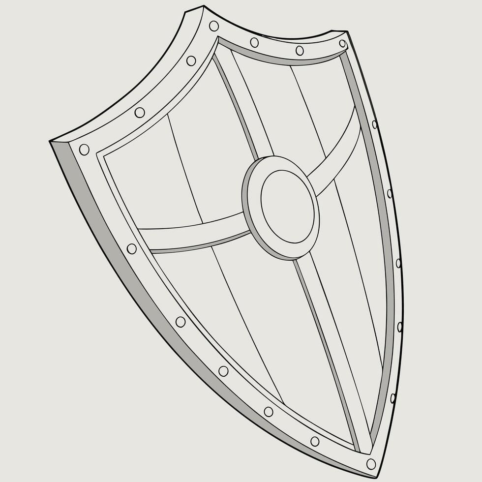Grey Wooden Medieval Shield Illustration Line Art vector