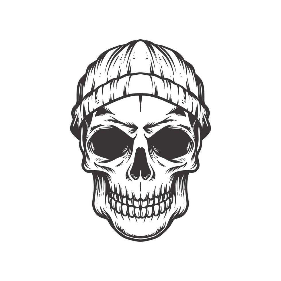 Handdrawn Skull Head with Beanie Hat vector