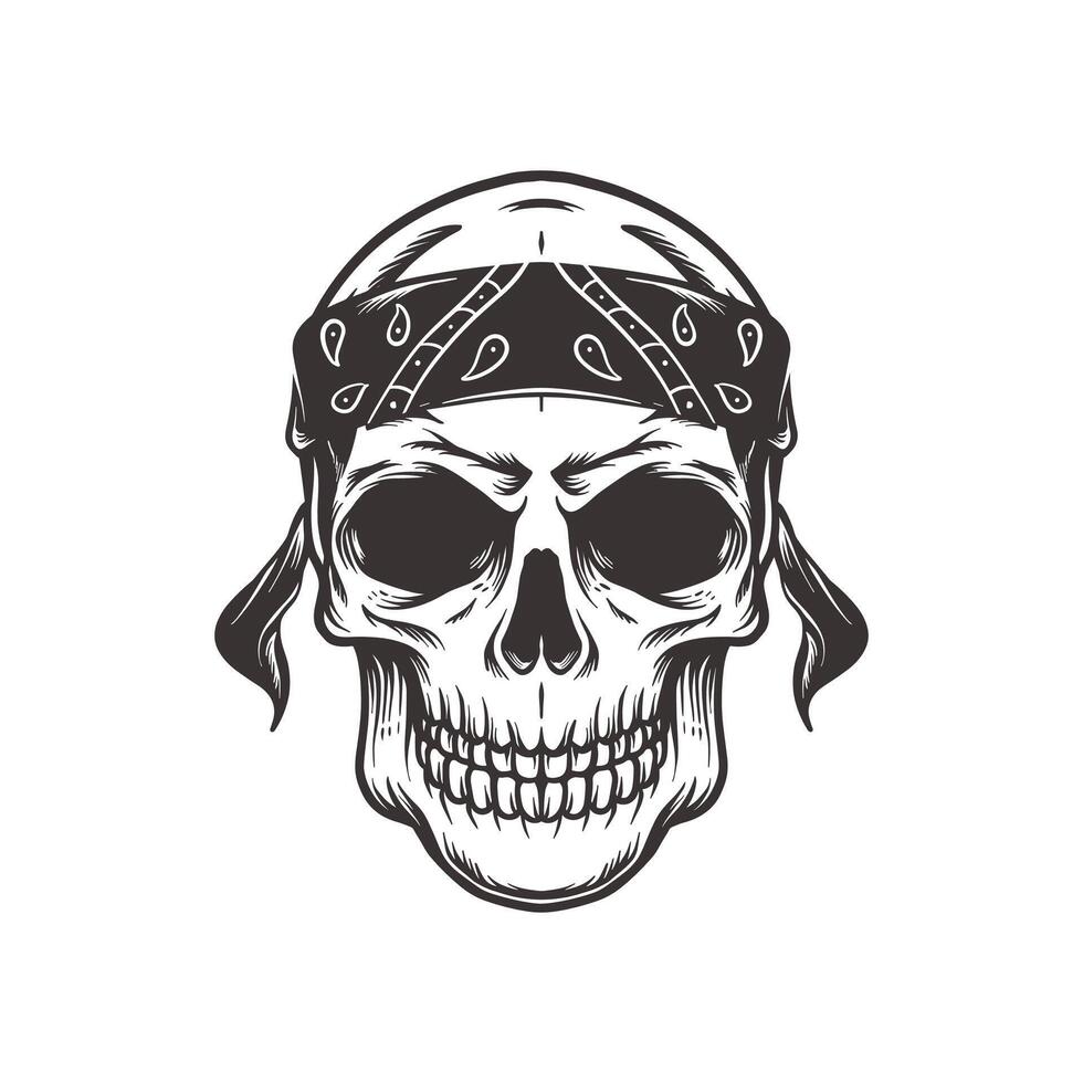 Handdrawn Skull Head with Tied Bandana vector