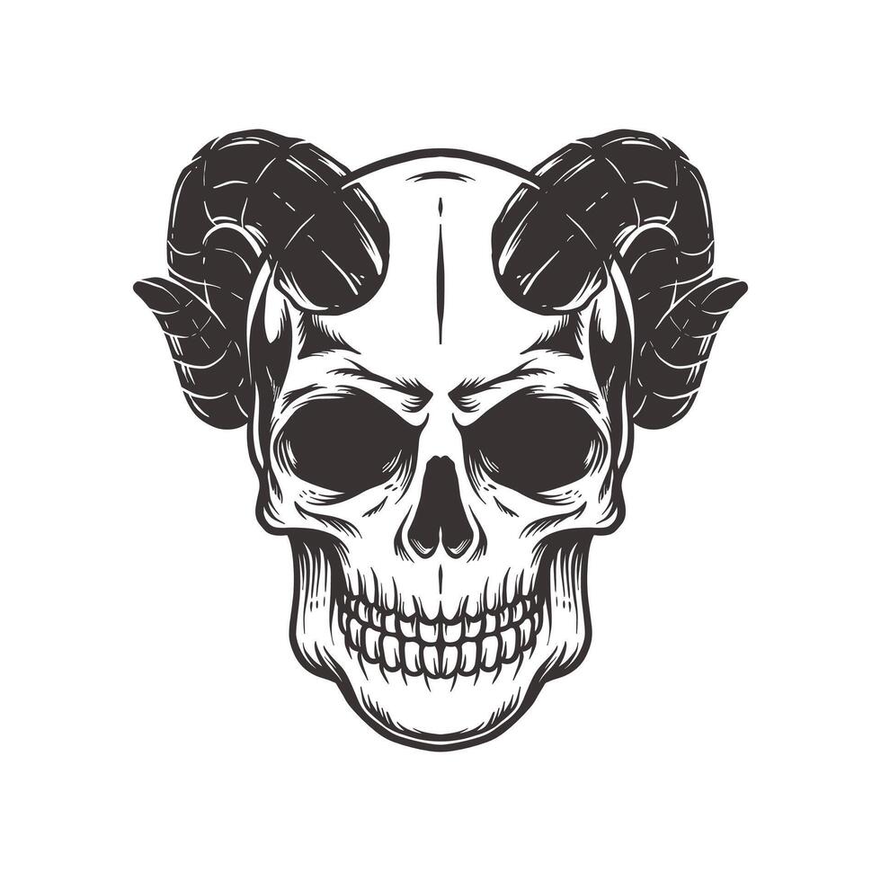 Handdrawn Skull with Horns of Sheep vector