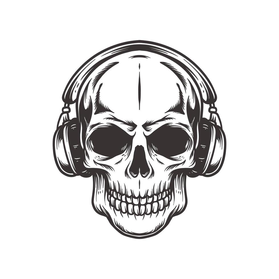 Handdrawn Skull with Headphone vector