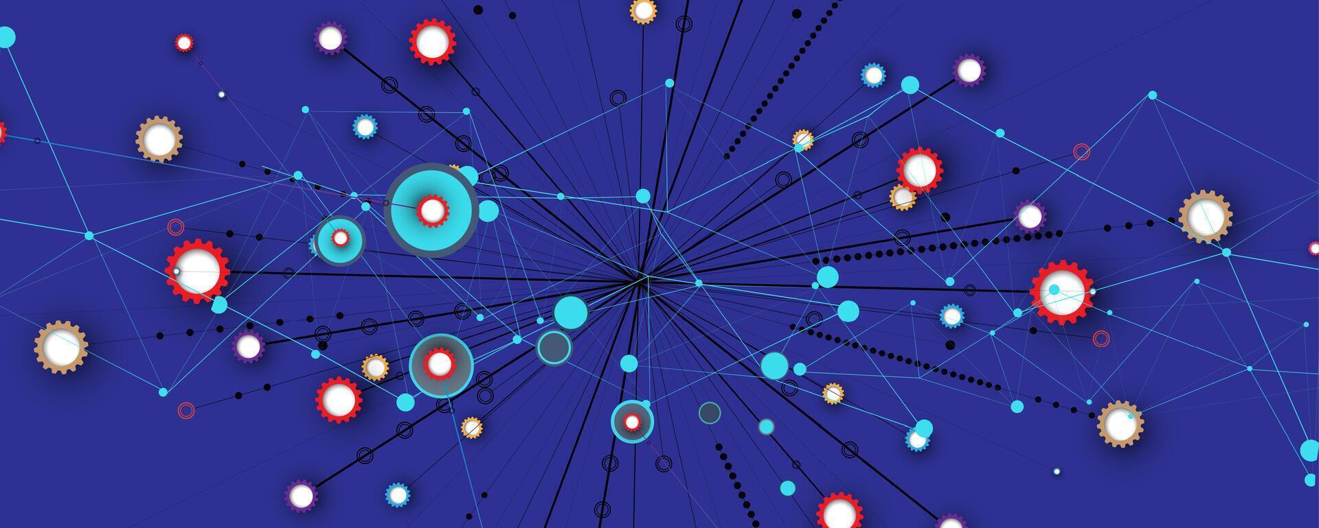 a network of dots and circles on a blue background vector