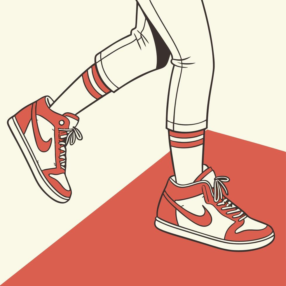 Red and White Sneakers A Fashionable vector