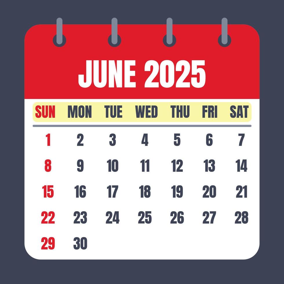 Letter calendar for June 2025 vector