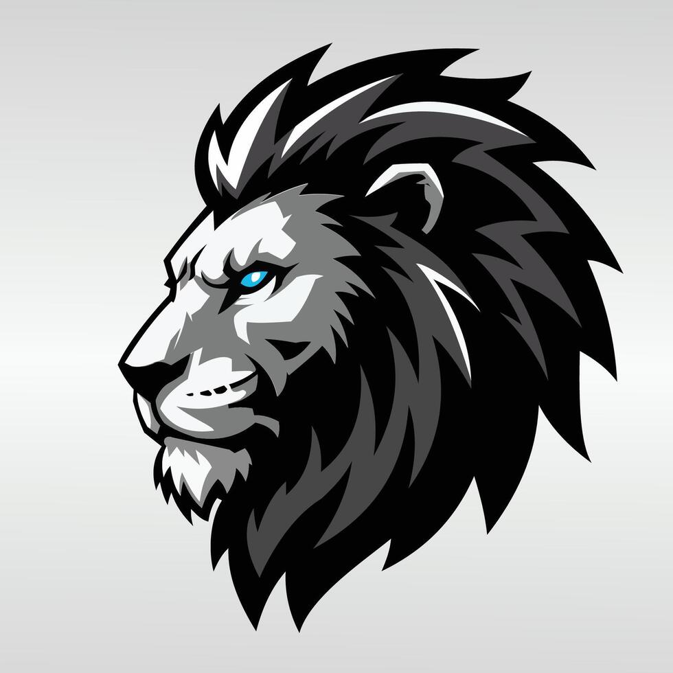 Stylized illustration of a lion's head, featuring bold black and white contrasts. vector
