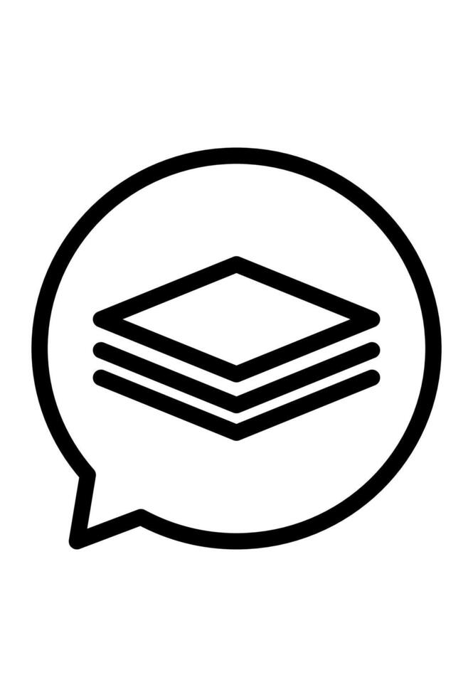 Conversation icon depicting multiple documents or data layers. Layers within a chat bubble symbol vector