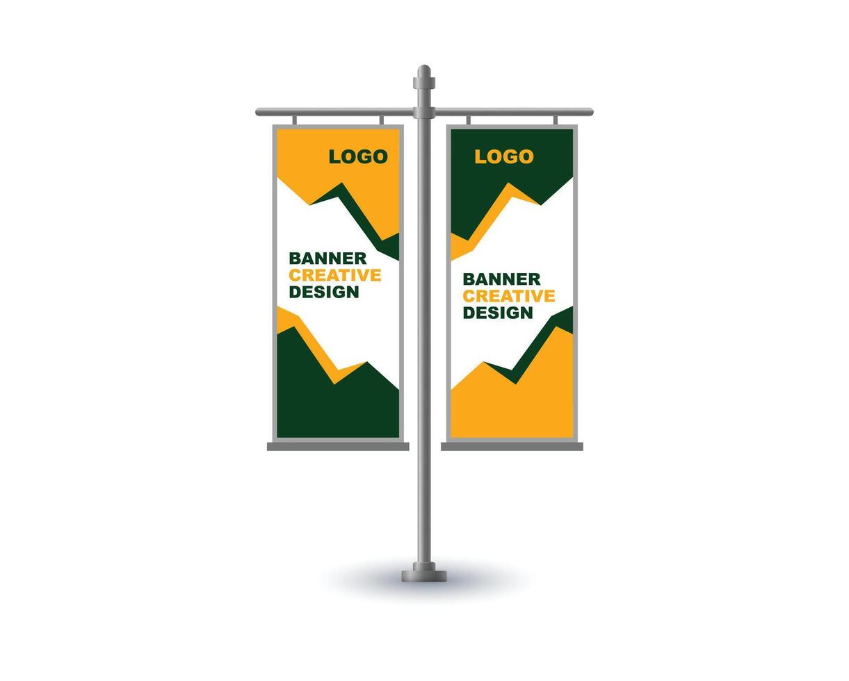 Pole Street Banner Design Template Green And Yellow Advertisement Promotion Modern Illustration vector