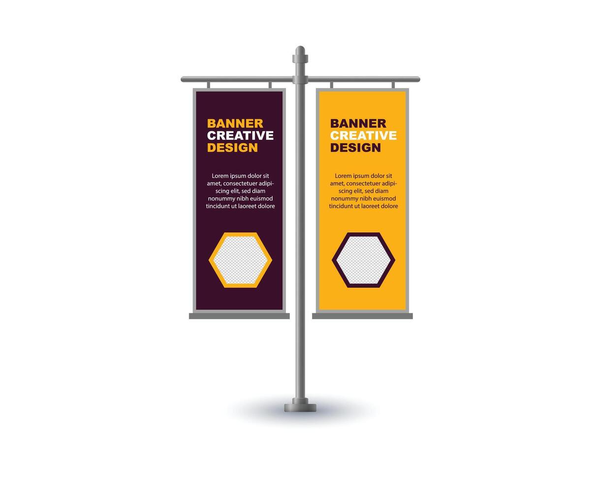 Pole Street Banner Design Template Purple And Yellow Advertisement Promotion Announcement Modern Illustration vector