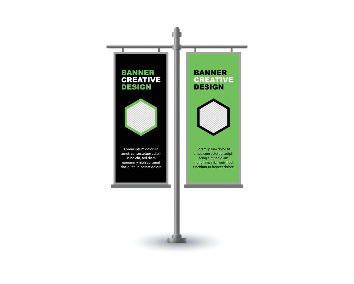 Pole Street Banner Template Design Black And Green Advertisement Promotion Announcement Modern Illustration vector