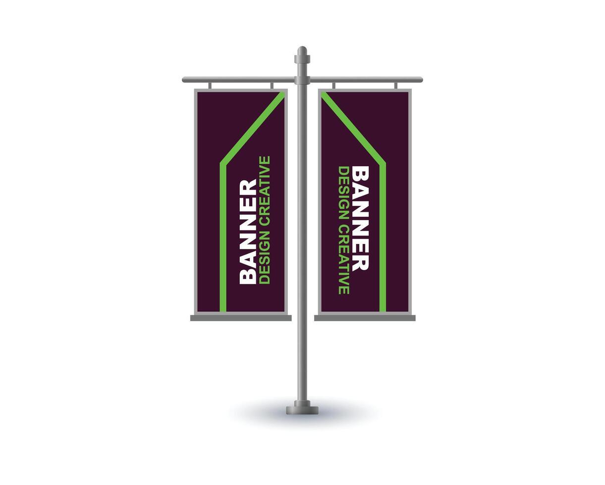 Pole Street Banner Template Design Purple And Green Advertisement Promotion Announcement Modern Illustration vector