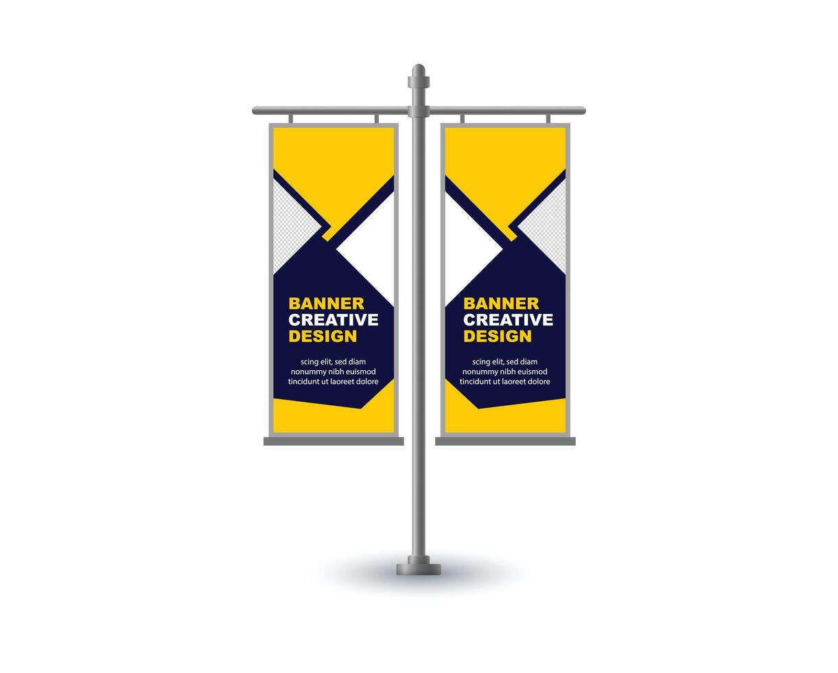 Pole Street Banner Template Design Blue And Yellow Advertisement Promotion Announcement Modern Illustration vector