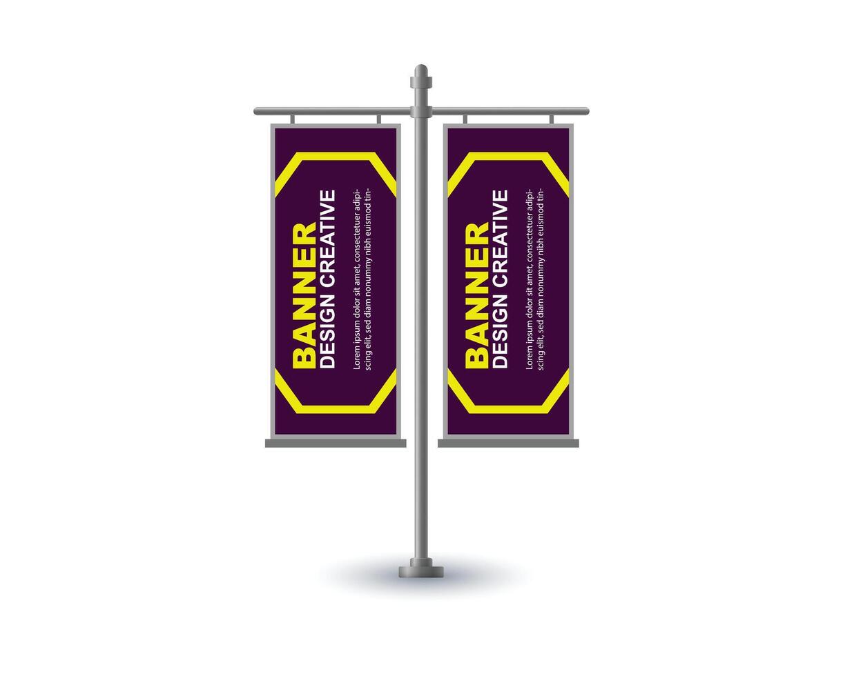 Pole Street Banner Template Design Yellow And Purple Advertisement Promotion Announcement Modern Illustration vector