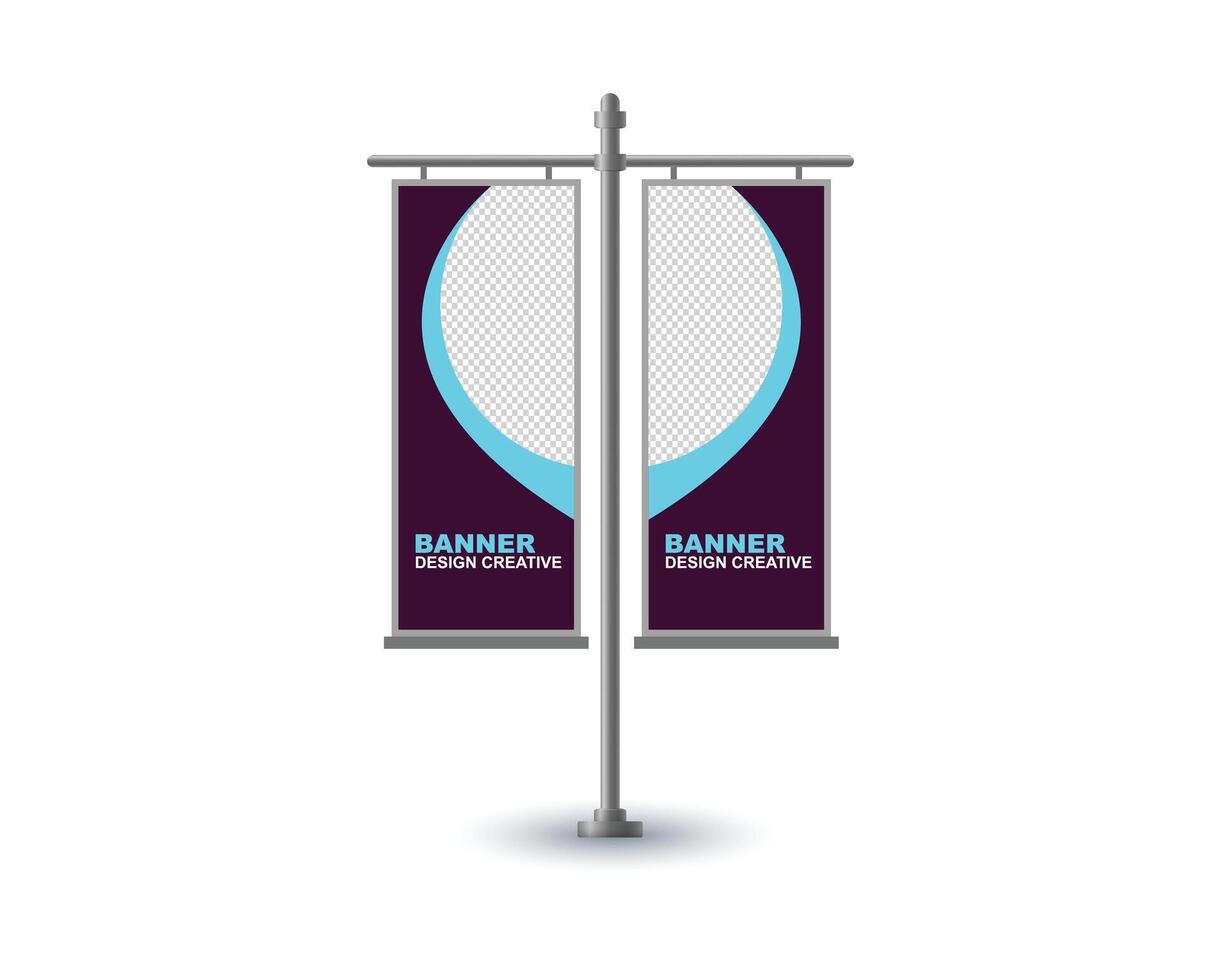 Pole Street Banner Template Design Purple And Cyan Advertisement Promotion Announcement Modern Illustration vector