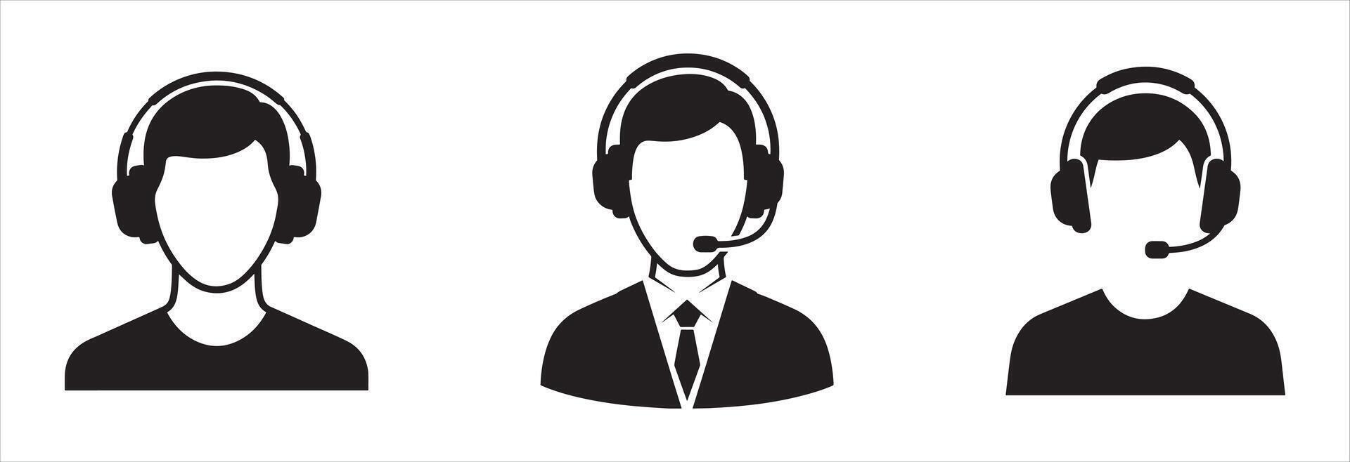 Customer Support Icon Set, Operator with Headphones vector