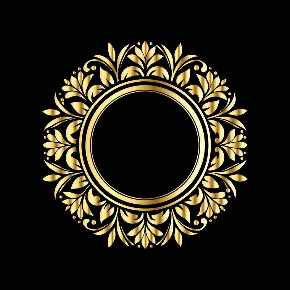 golden round frame on black background. wedding vector