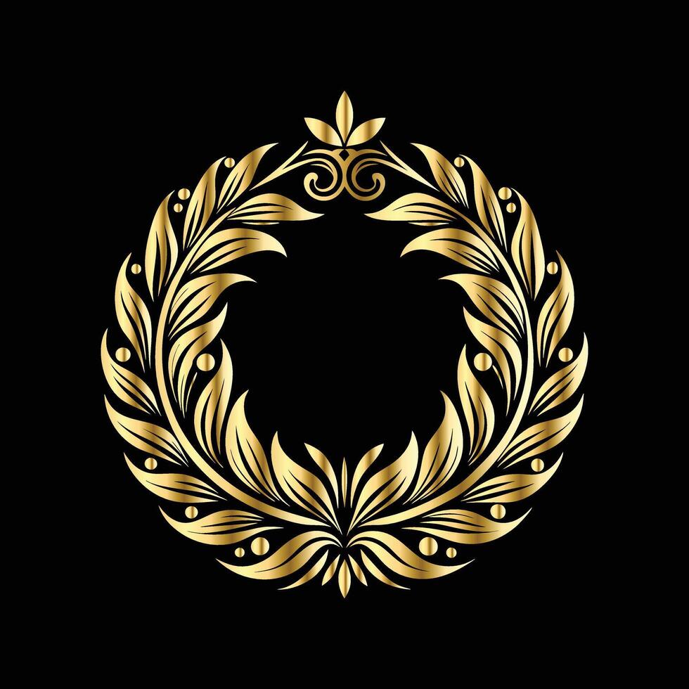 golden laurel wreath on black background. luxury. vector