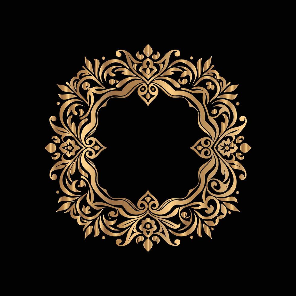 golden frame with floral pattern on black background. luxury vector