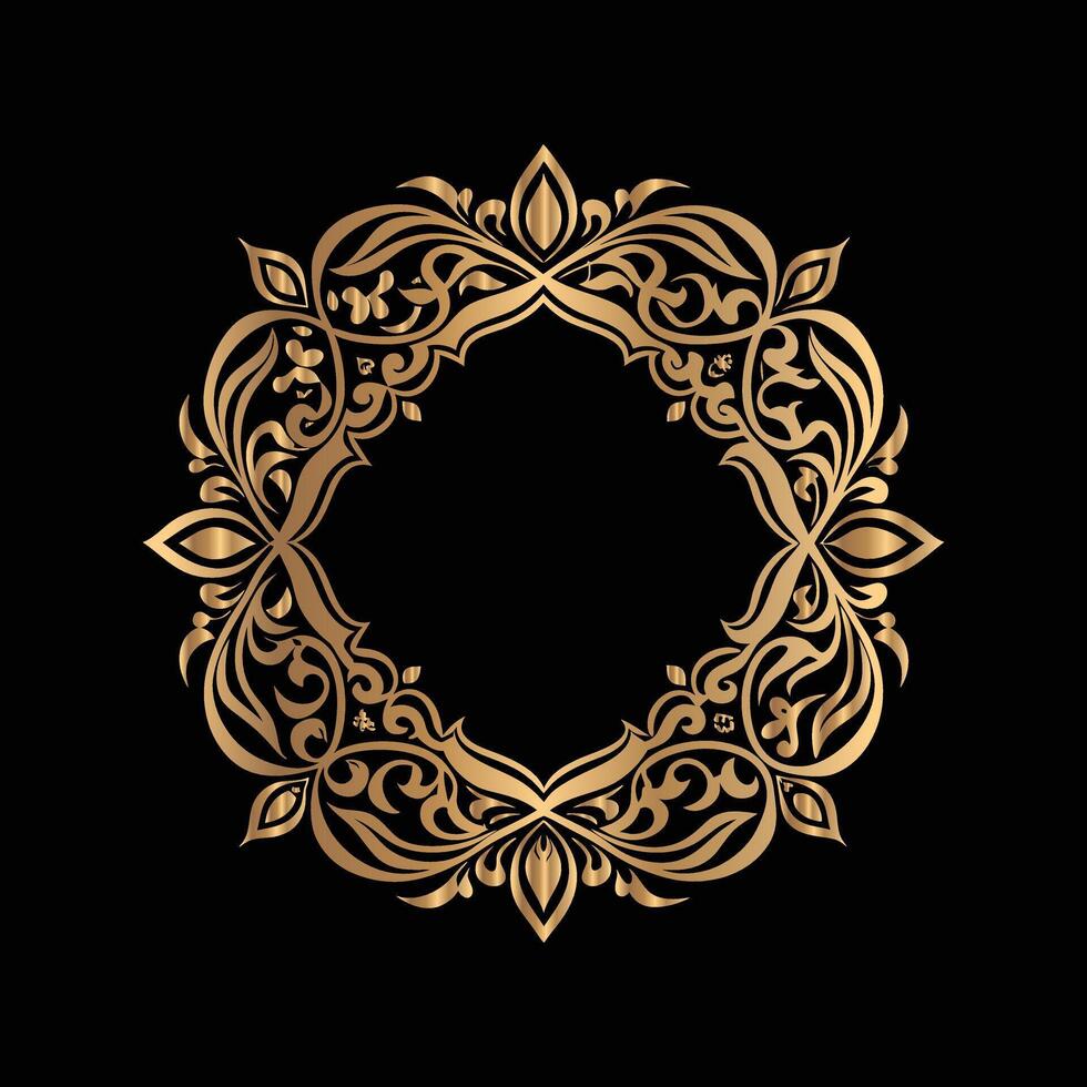 golden frame with floral pattern on black background. ornament vector
