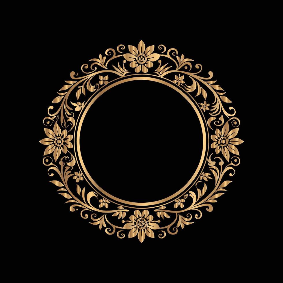 golden floral frame on black background. ornament vector