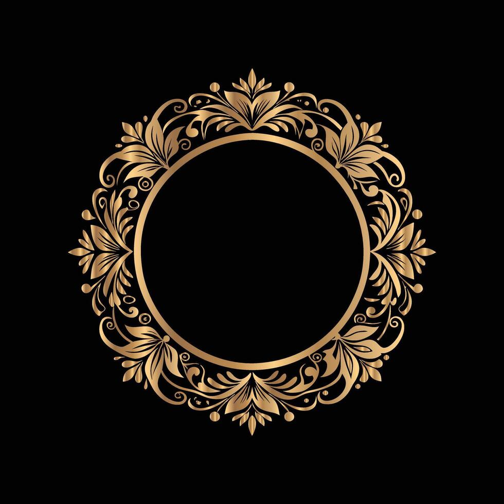 golden round frame on black background. ornament vector
