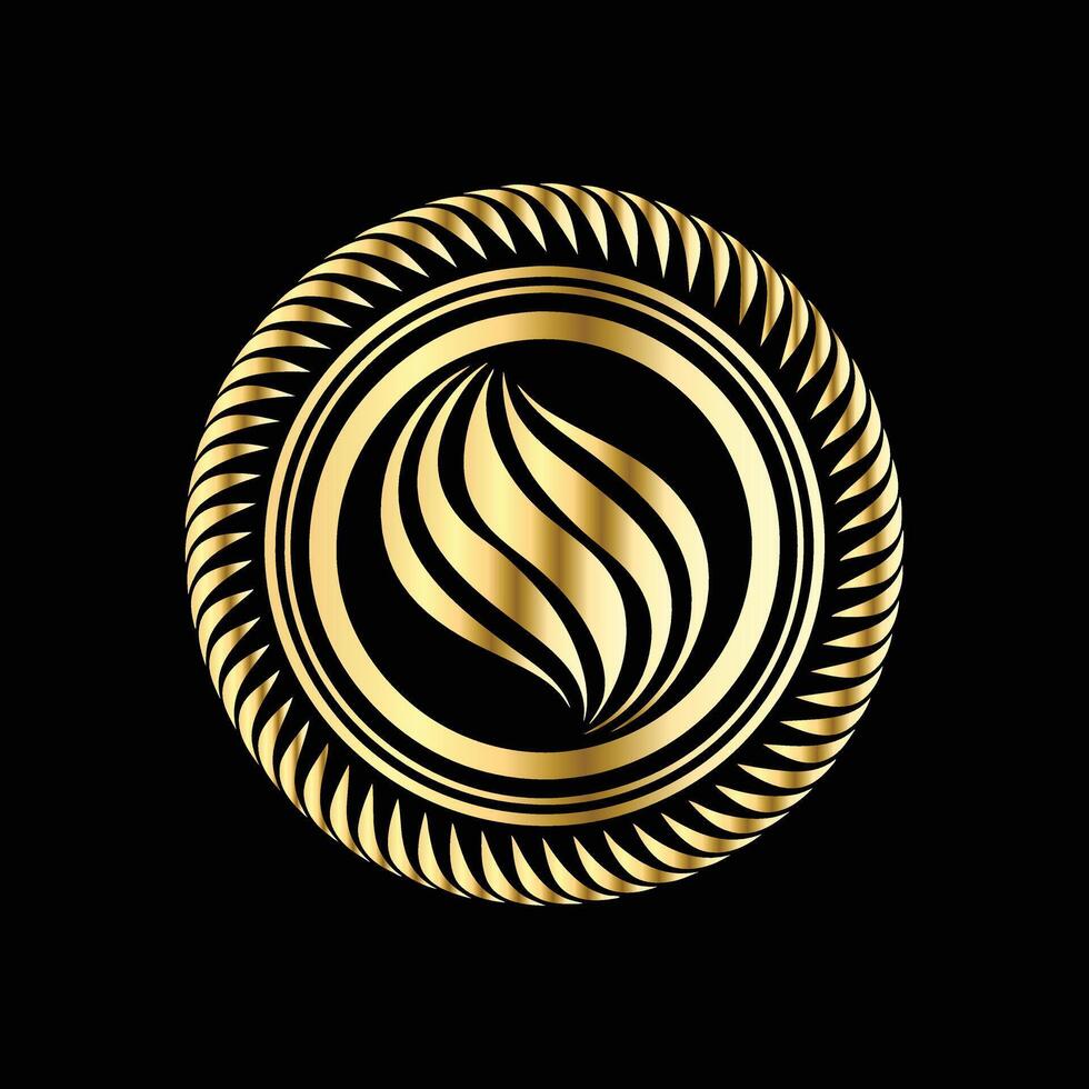 golden circle logo with a wavy pattern vector