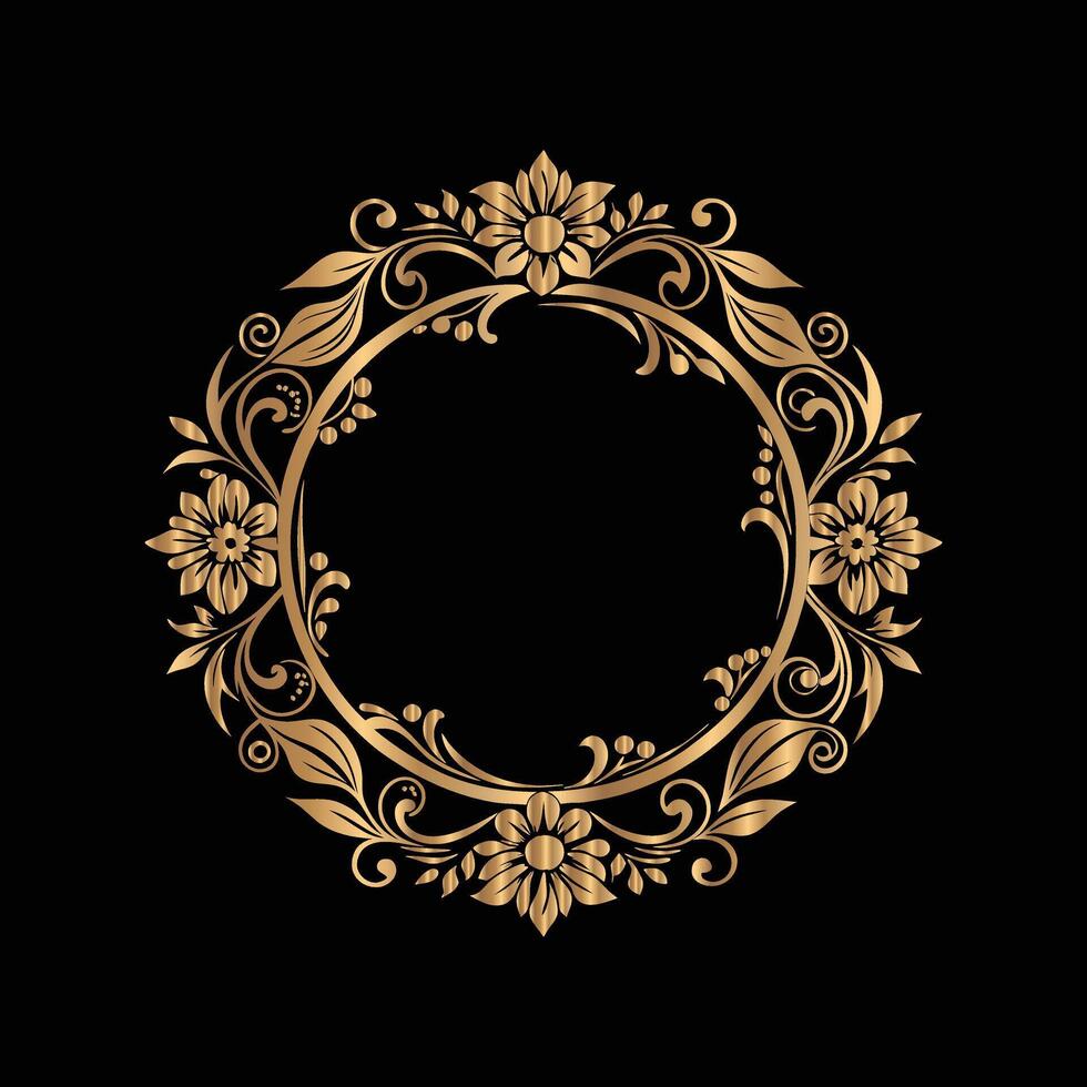 golden floral frame on black background. golden ornament. vector