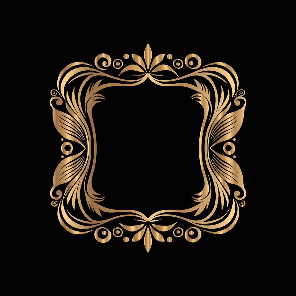 golden frame on black background. golden ornament. vector