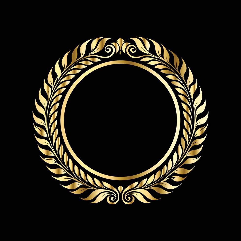 golden laurel wreath on black background. golden ornament. vector