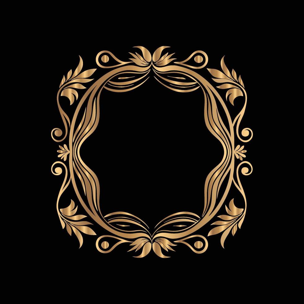 golden frame with floral design on black background. set of gold vintage frames. vector