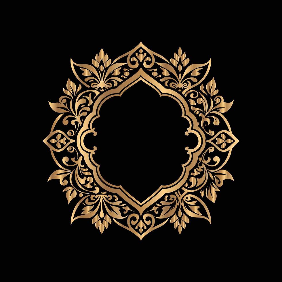 golden frame with floral pattern on black background. set of gold vintage frames. vector