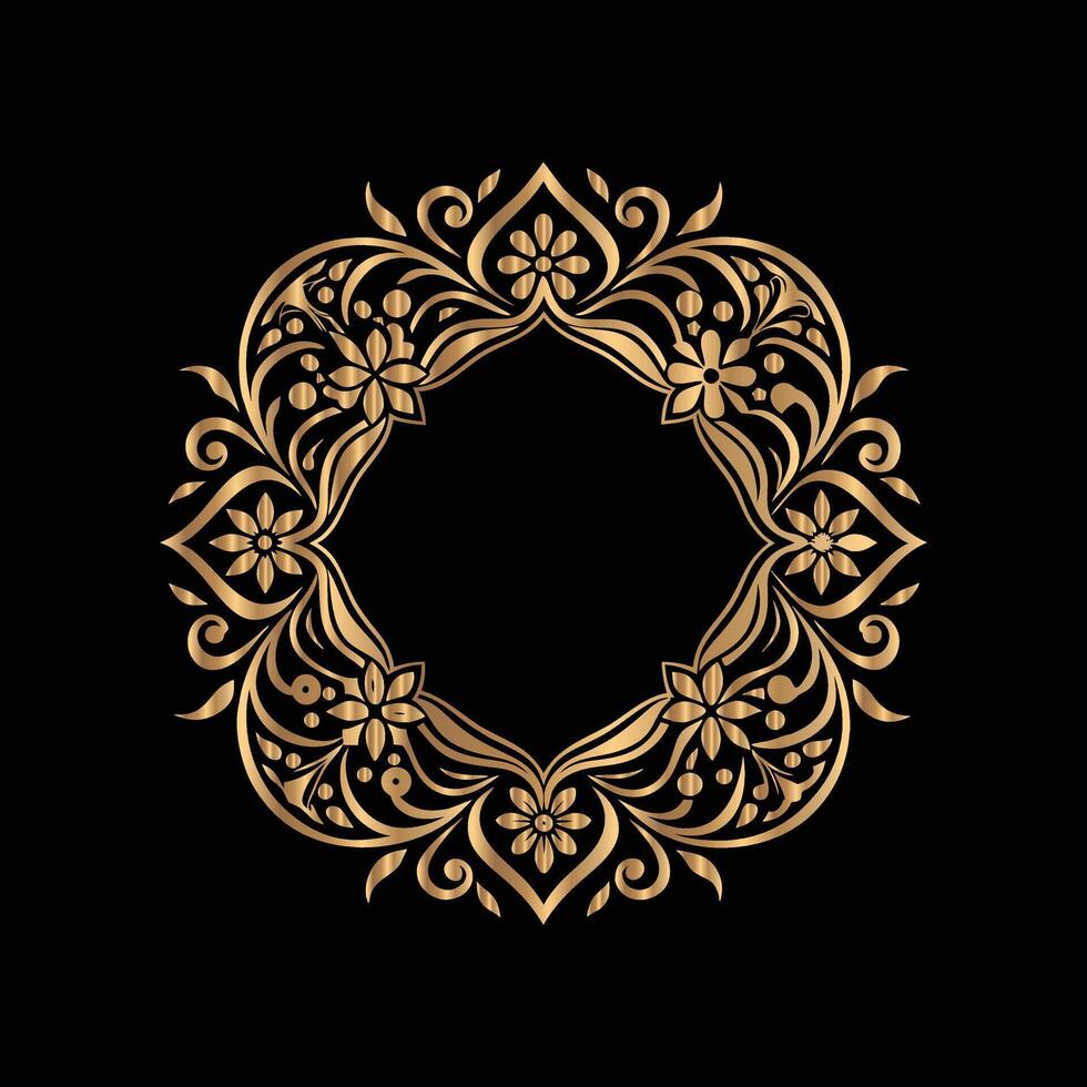 golden floral frame on black background. set of decorative elements for design. vector