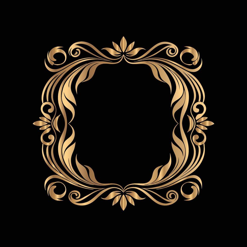 golden frame with floral design on black background. vector