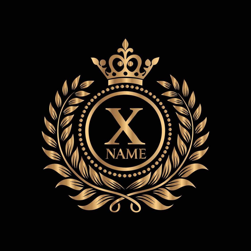 luxury royal crown logo with laurel wreath and name vector