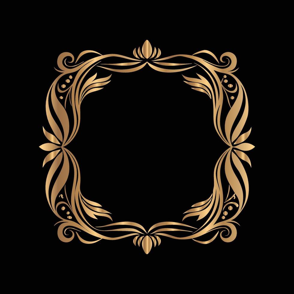 golden frame on black background. set of decorative elements for design vector