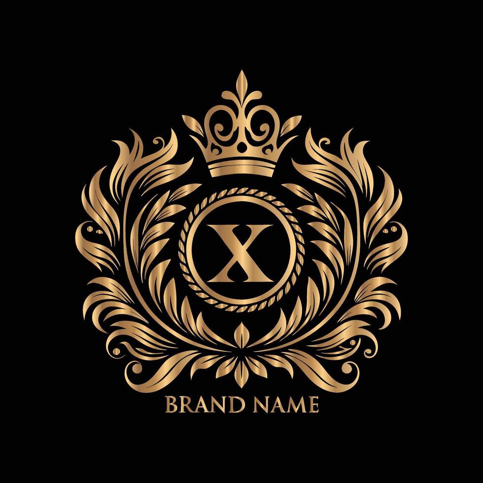 luxury logo with crown and wreath on black background. vector