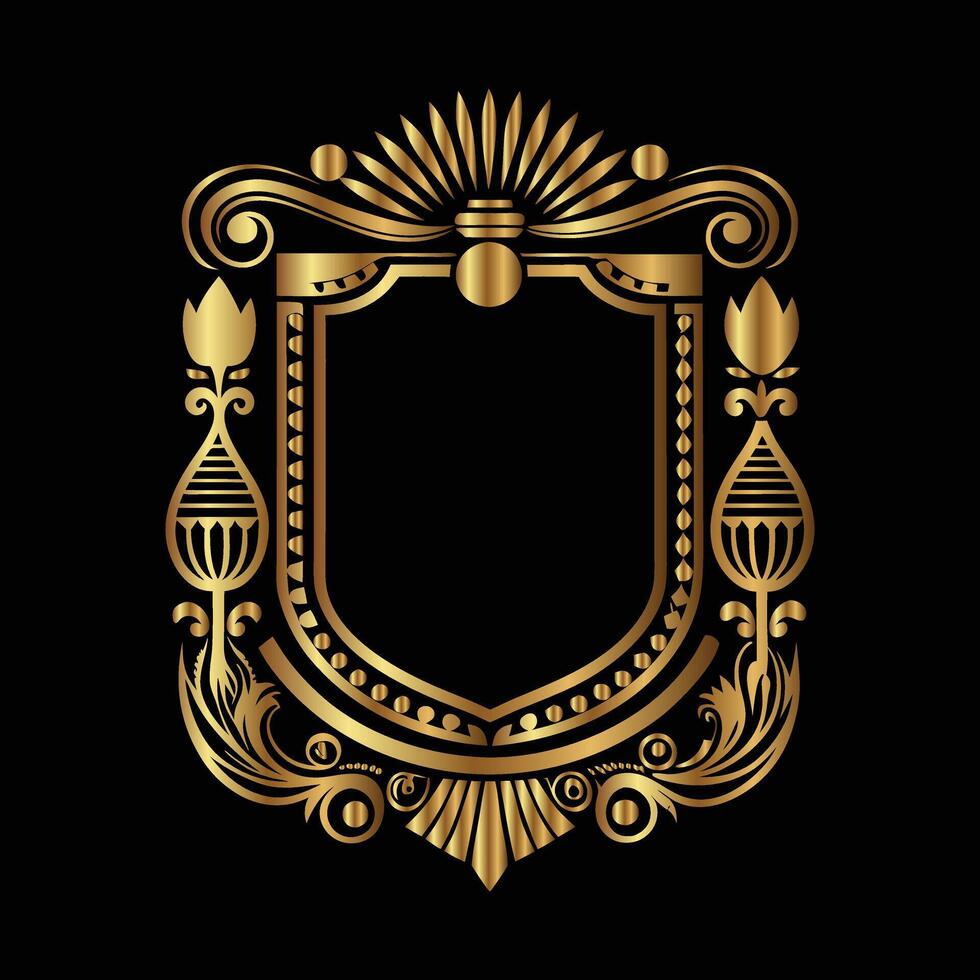 golden emblem on black background. set of decorative vector