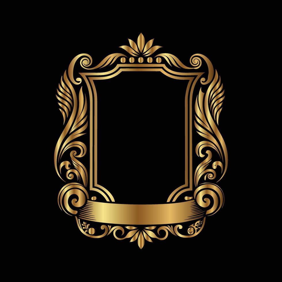 golden frame with ornate design on black background. set of decorative elements for design. vector