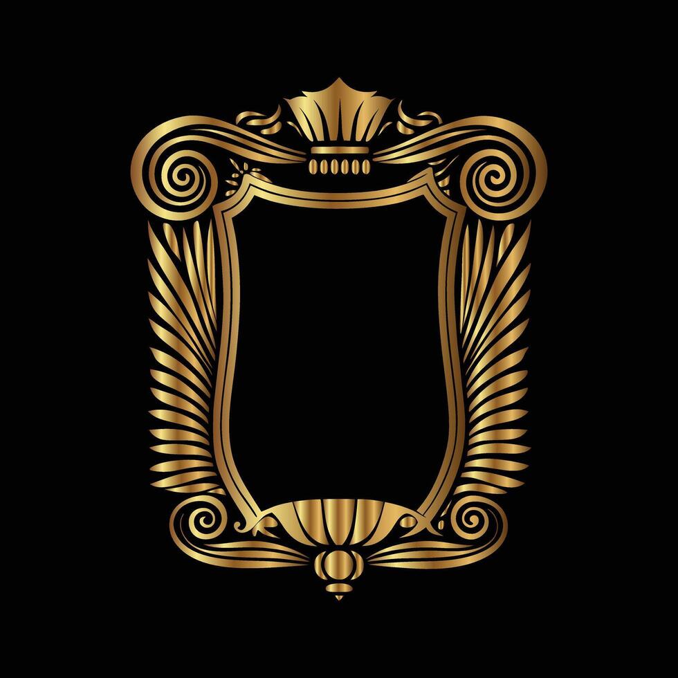 golden frame with a crown and scroll on a black background vector