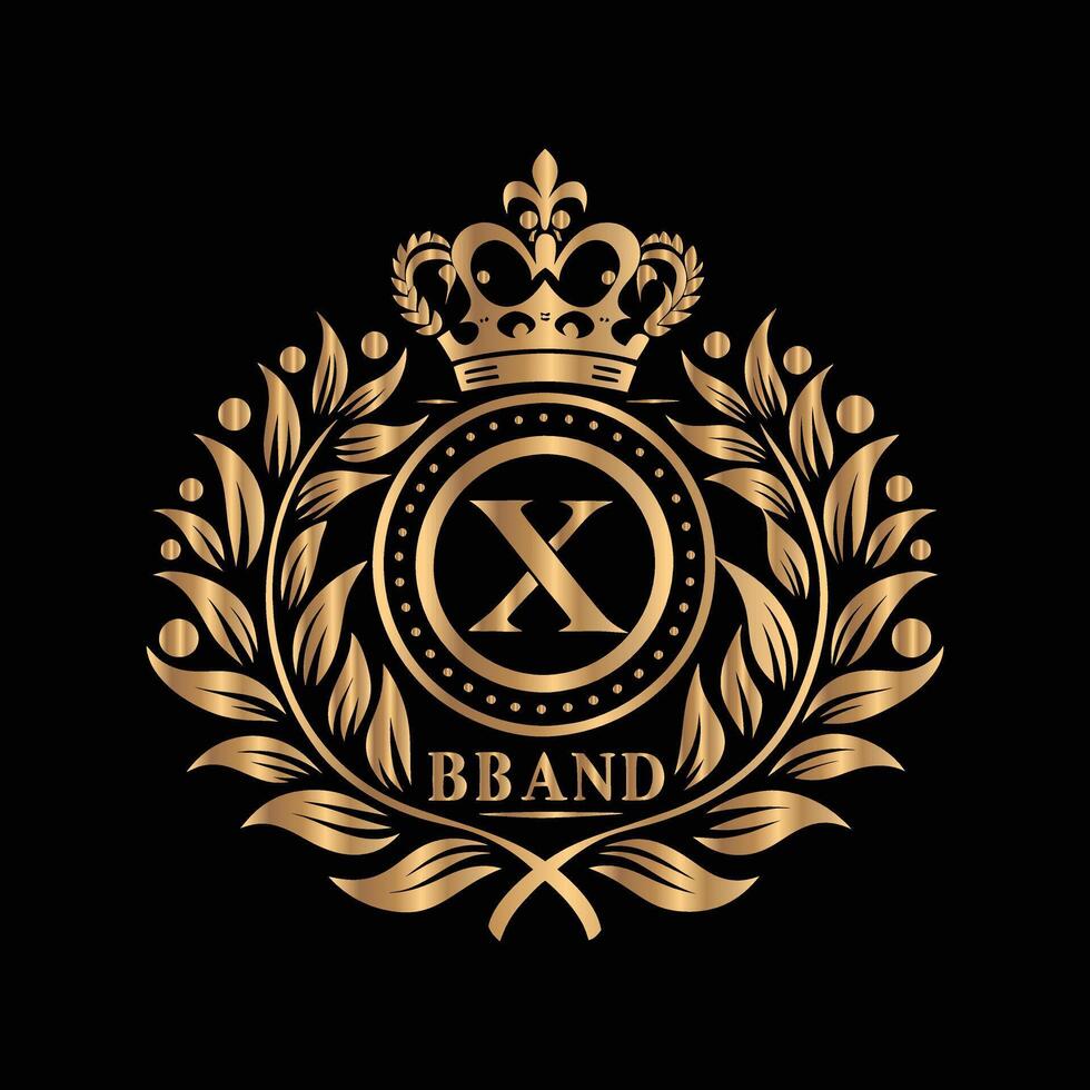 luxury brand logo with crown and laurel wreath. set of decorative elements for design. vector