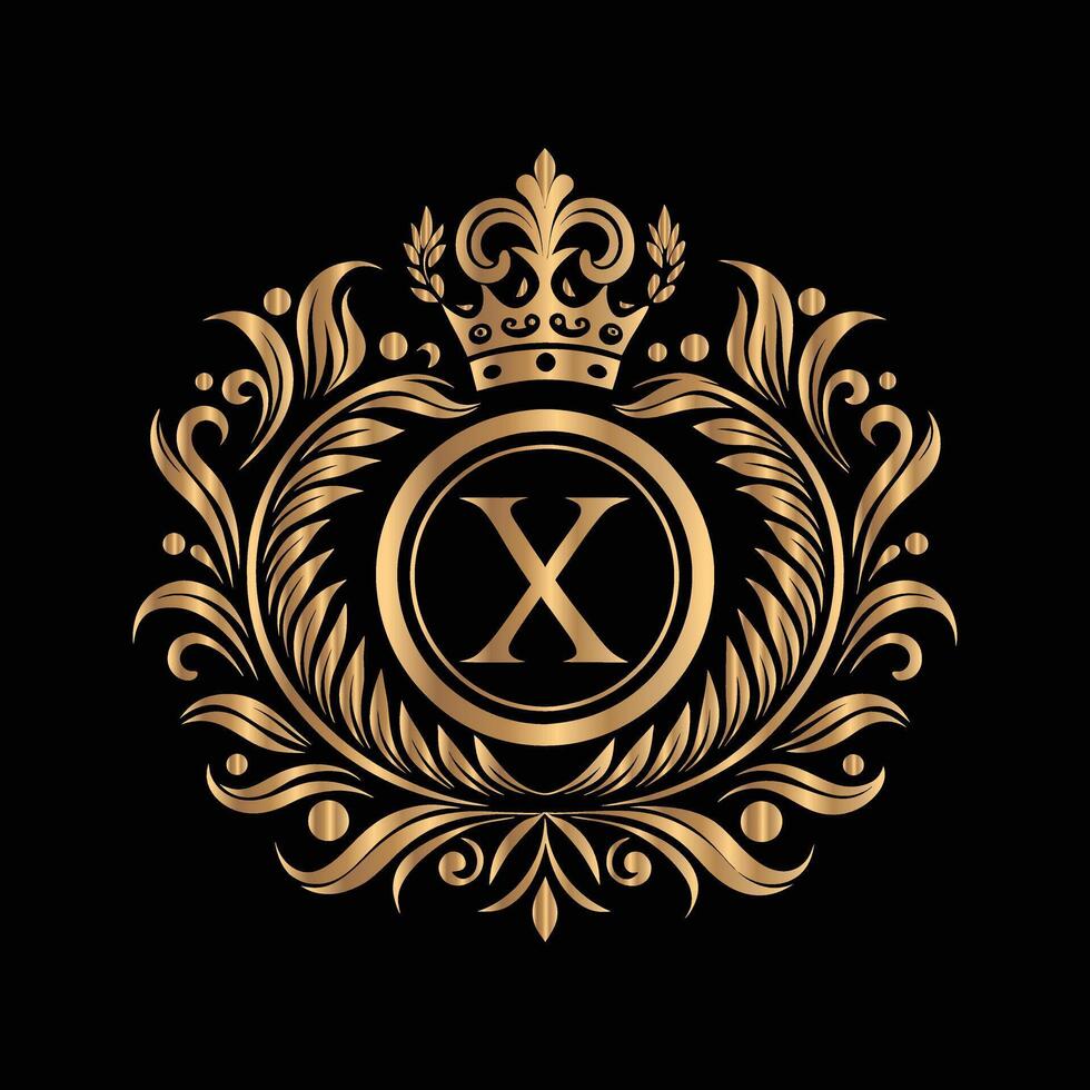 luxury logo with the letter x and a crown on a black background vector